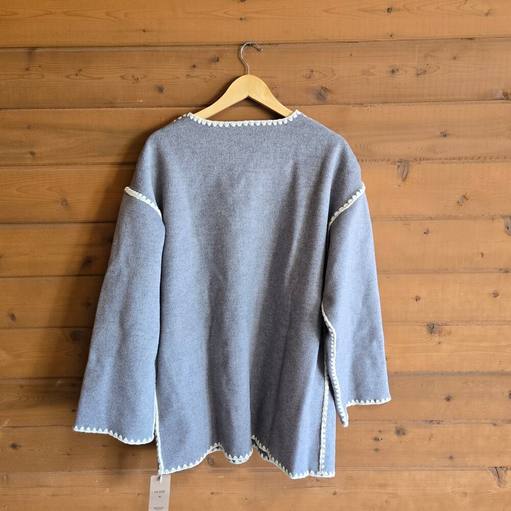 Utcoco Shacket Cardigan Jacket Cassidy Gray Cream NWT M Coatigan Preppy Top - Picture 4 of 5